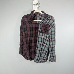 Topshop Mixed Plaid Shirt Green Red Multi US Size 6